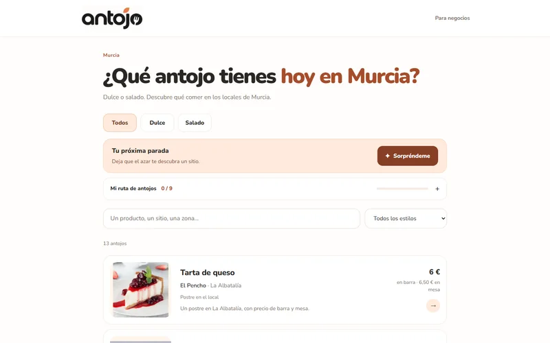Antojo, guía gastronómica de Murcia con buscador y fichas.