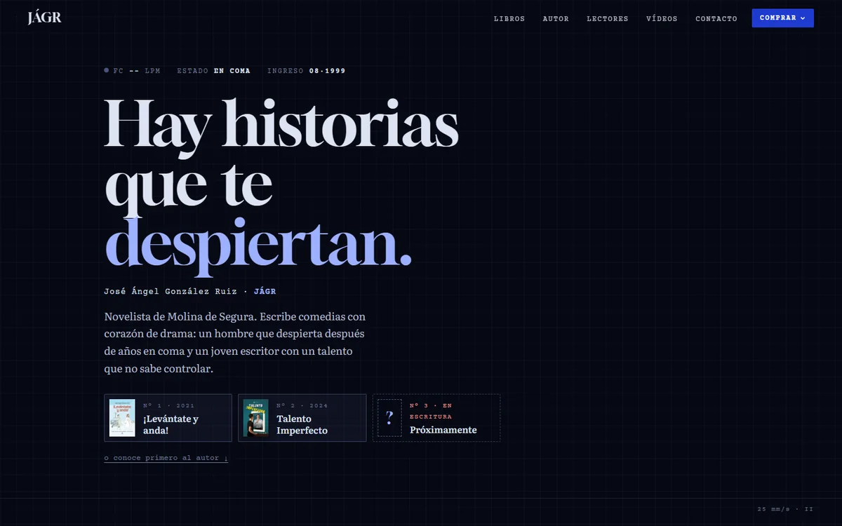 Web de JÁGR Escritor con presentación del autor y sus novelas